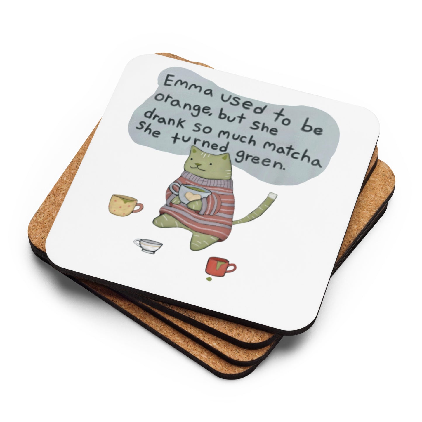 Matcha Cat Cork-back coaster