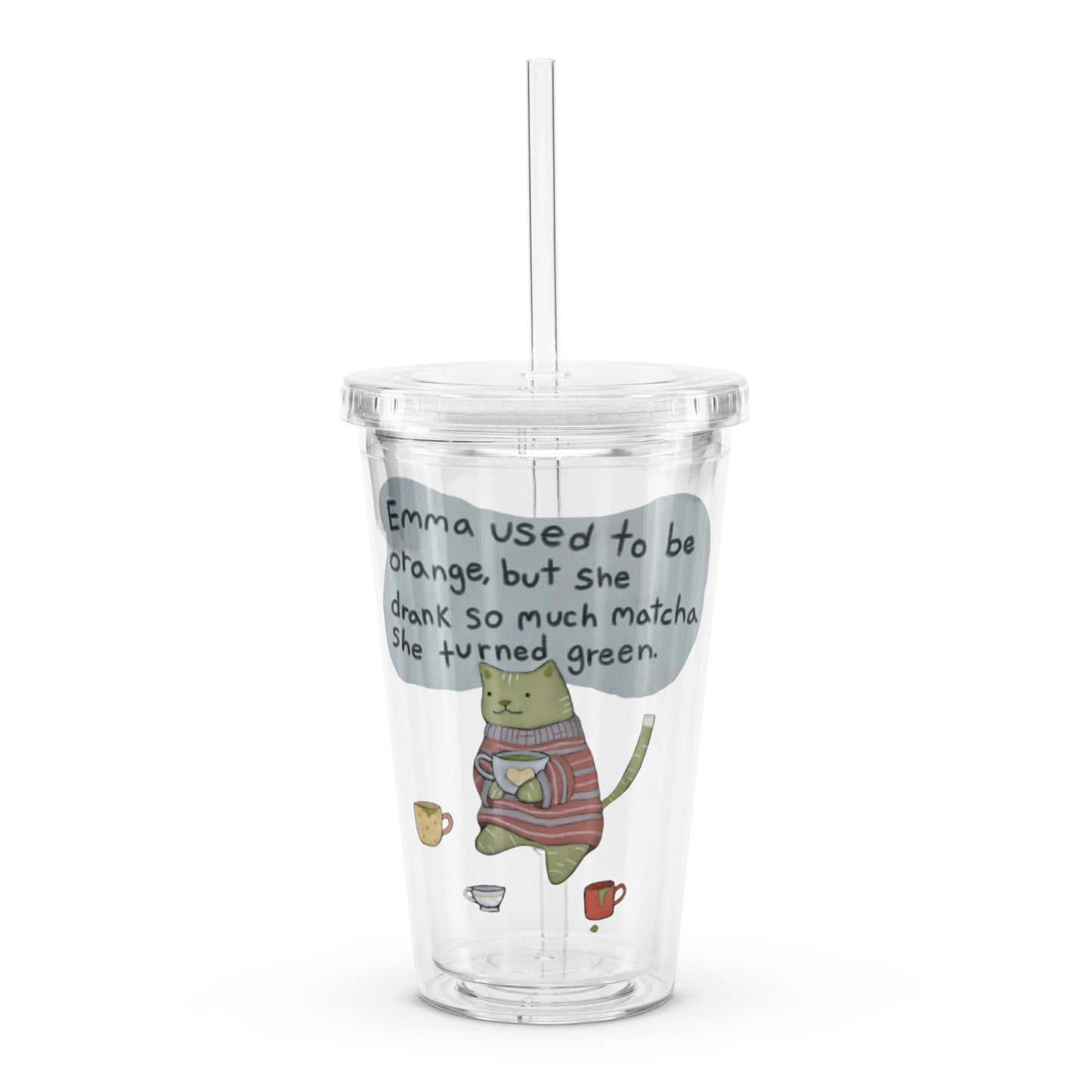 Matcha Cat Clear plastic tumbler