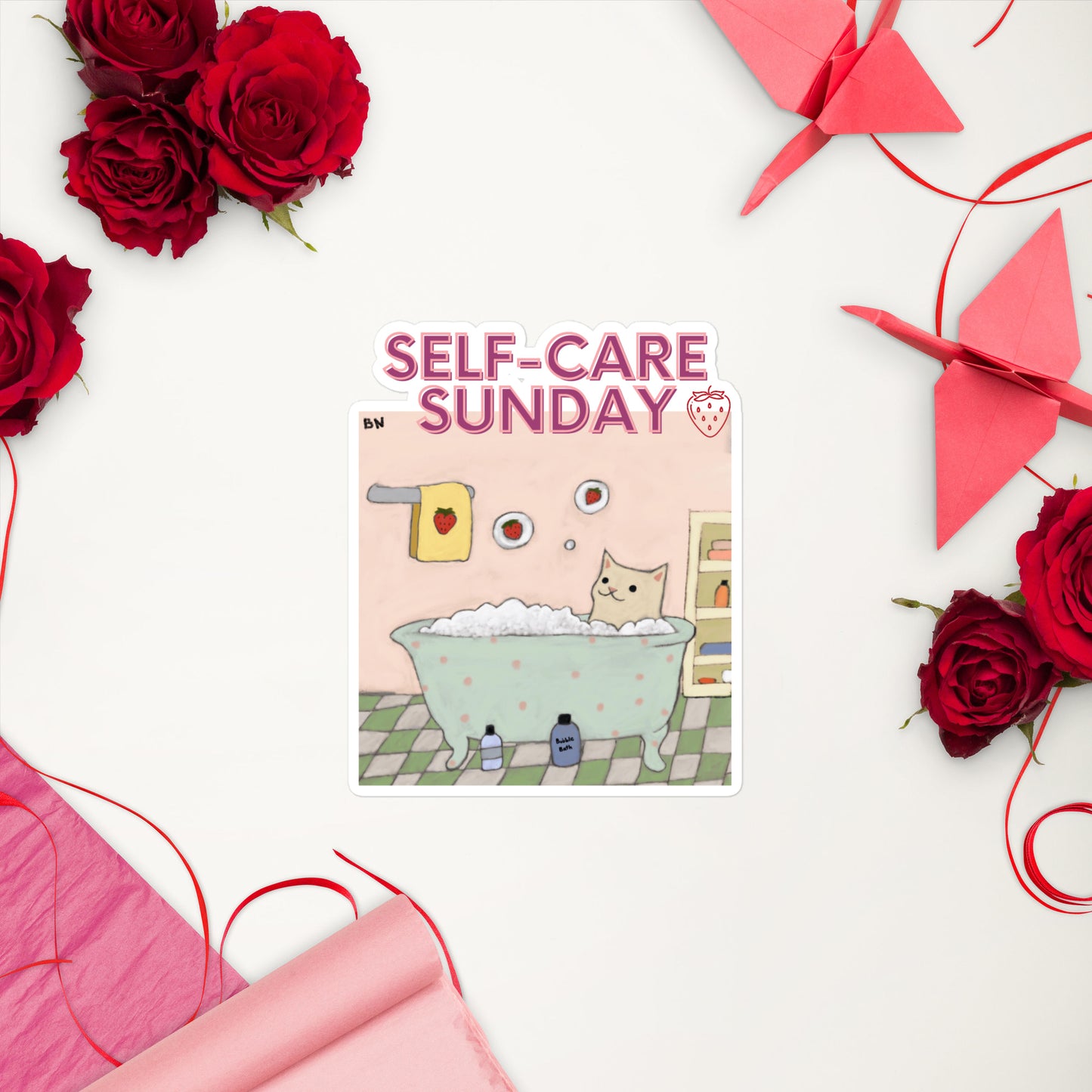 Moonflower strawberry cat self-care sunday stickers