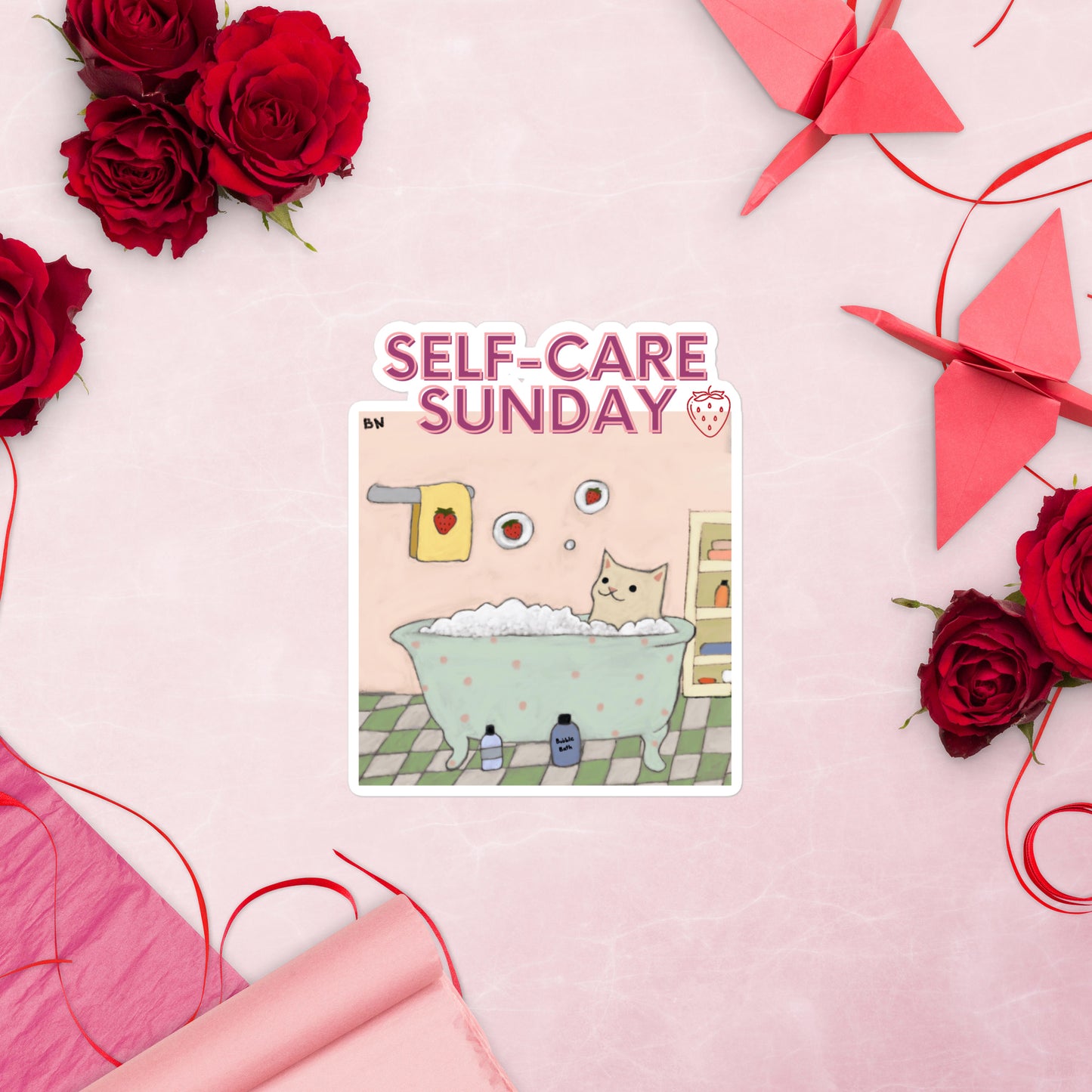 Moonflower strawberry cat self-care sunday stickers