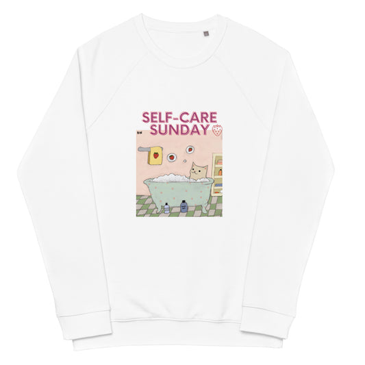 Unisex organic raglan self-care sunday strawberry cat sweatshirt